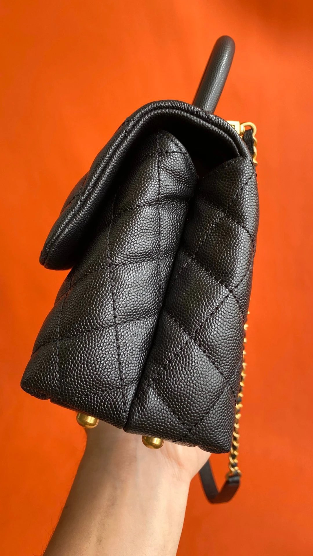 Ch*el flap bag with top handle