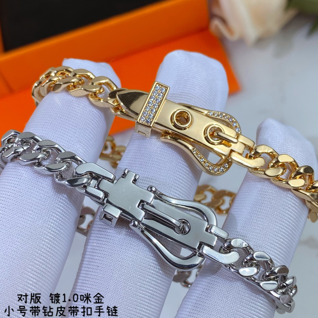 hermès small Di*m*nd-encrusted belt bracelet