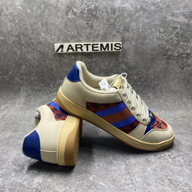 GC Screener Trimmed Distressed Leather and Printed Canvas Sneaker