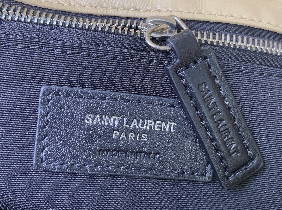 Y*L puffer small in nappa leather beige silver 11.4 x 6.6 x 4.3 inches