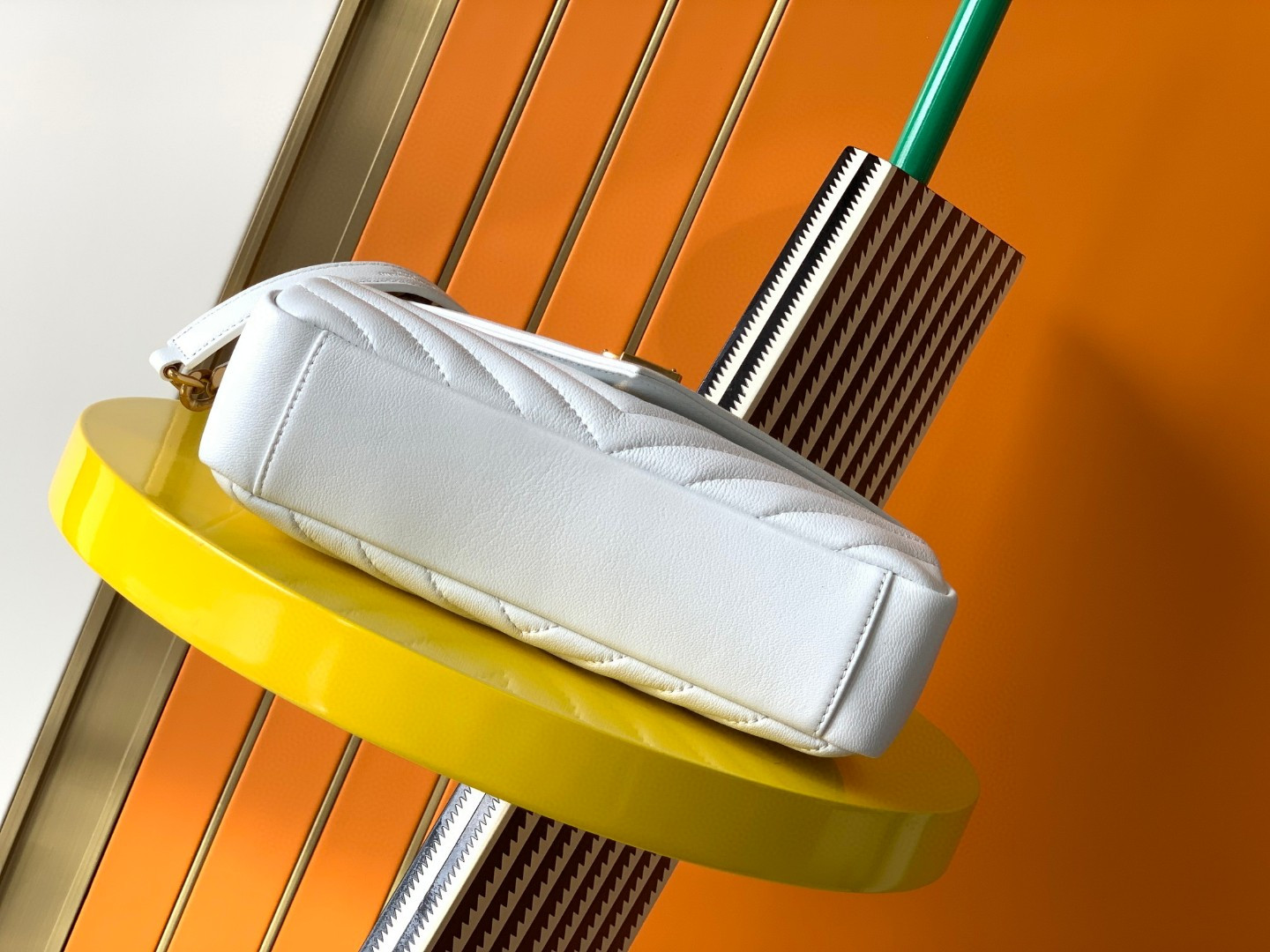 Y*L college medium in quilted leather white  9.4 x 6.6 x 2.5 inches