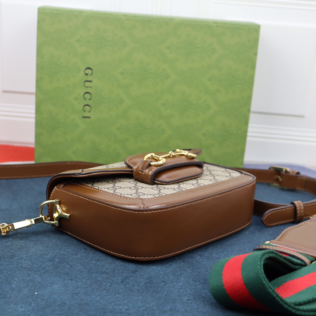 G*u*i horsebit 1955 mini bag beige and ebony 8.1"w x 5.7"h x 2"d