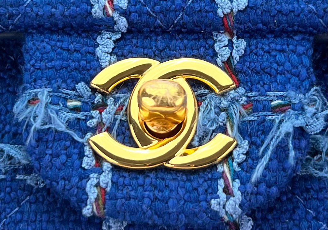 Ch*el classic 11.12 handbag tweed & gold-tone metal 6 × 9.9 × 2.5 in